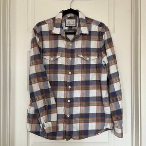 American Eagle Men’s Flannel Shirt – Plaid Button Down, Brown Blue White, Size L